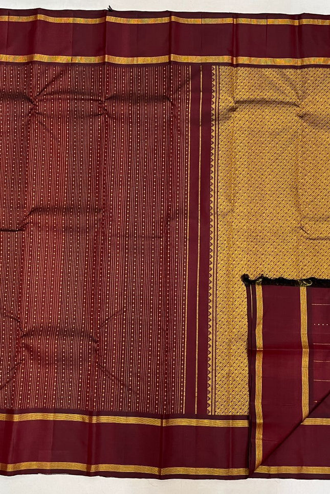 Maroon Kanchipuram Pure Silk Bridal Saree | Silk Mark - Rosepetals Luxe