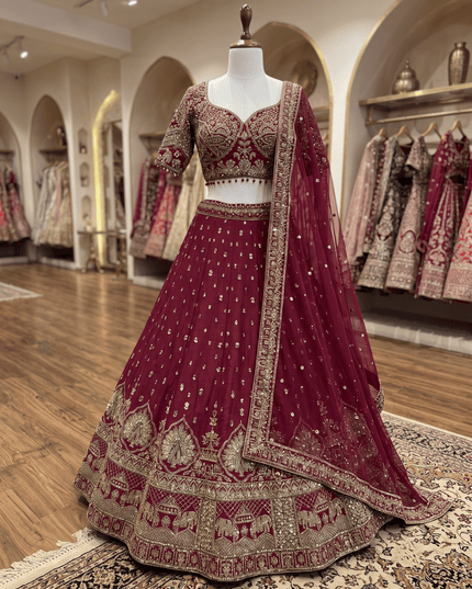 Maroon Malai Silk Lehenga Set - Rosepetals Luxe