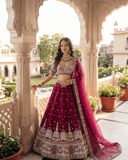 Maroon Malai Silk Lehenga Set - Rosepetals Luxe