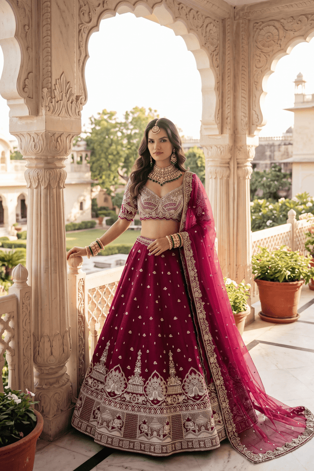 Maroon Malai Silk Lehenga Set - Rosepetals Luxe