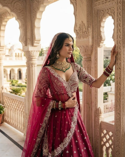 Maroon Malai Silk Lehenga Set - Rosepetals Luxe