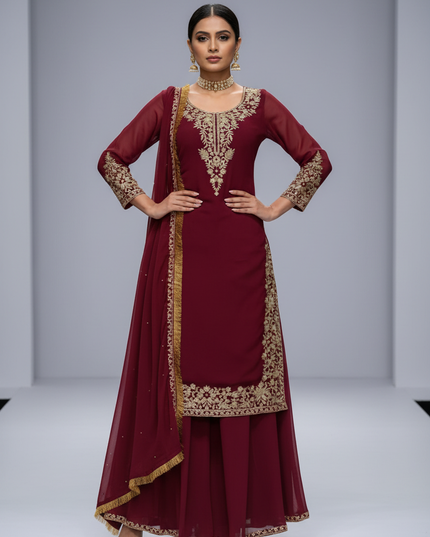 Faux Georgette Palazo Set | Elegant Festive & Ethnic Wear | Thread & Sequence Work - Rosepetals Luxe
