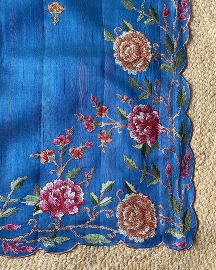 Matka Silk Floral Embroidered Saree - Rosepetals Luxe