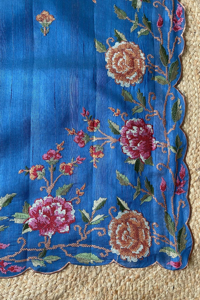 Matka Silk Floral Embroidered Saree - Rosepetals Luxe