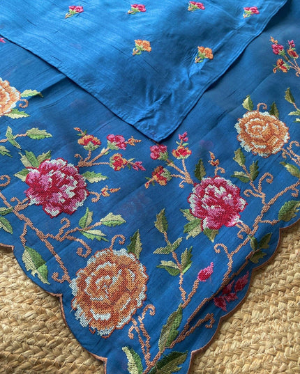 Matka Silk Floral Embroidered Saree - Rosepetals Luxe