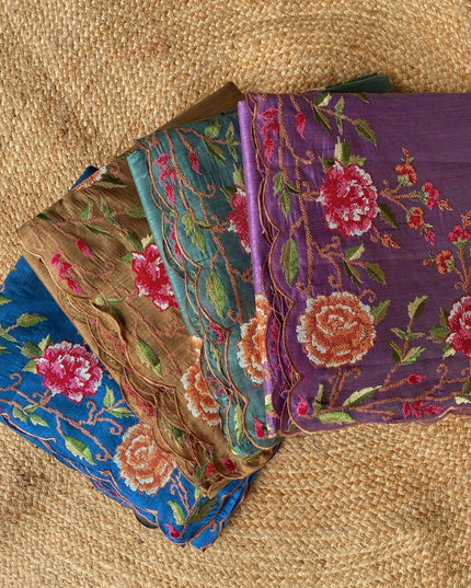 Matka Silk Floral Embroidered Saree - Rosepetals Luxe