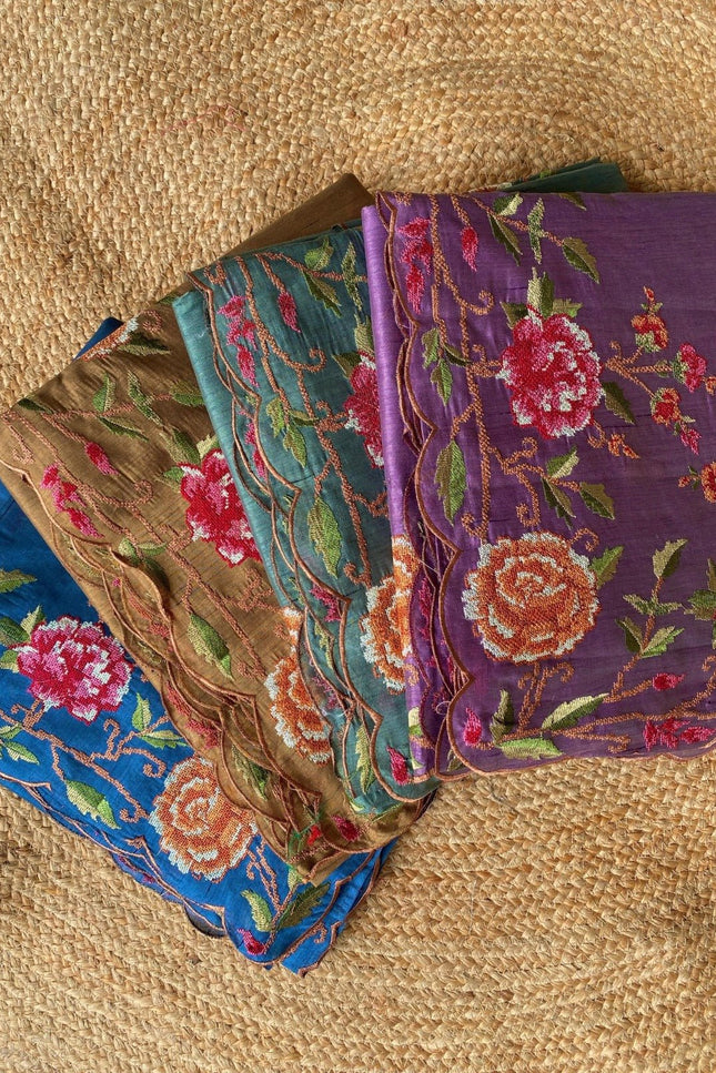 Matka Silk Floral Embroidered Saree - Rosepetals Luxe