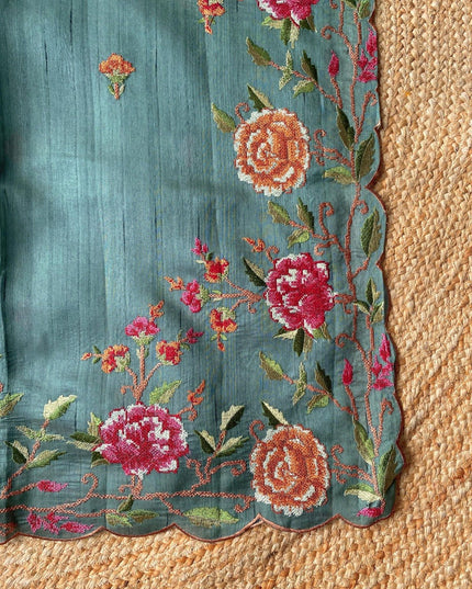 Matka Silk Floral Embroidered Saree - Rosepetals Luxe
