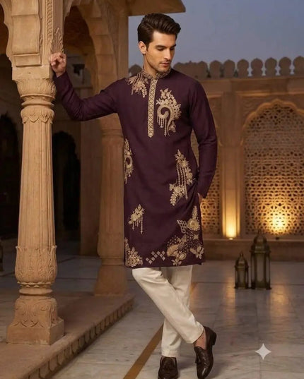 Men's Embroidered Lachka Kurta Pyjama Set – Navratri, Garba & Wedding Ethnic Wear - Rosepetals Luxe