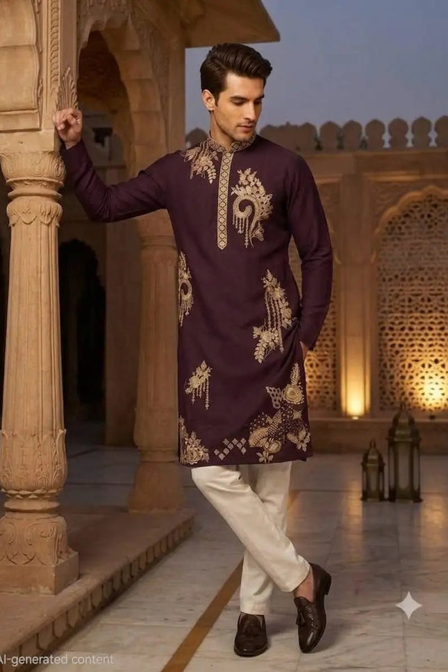 Men's Embroidered Lachka Kurta Pyjama Set – Navratri, Garba & Wedding Ethnic Wear - Rosepetals Luxe