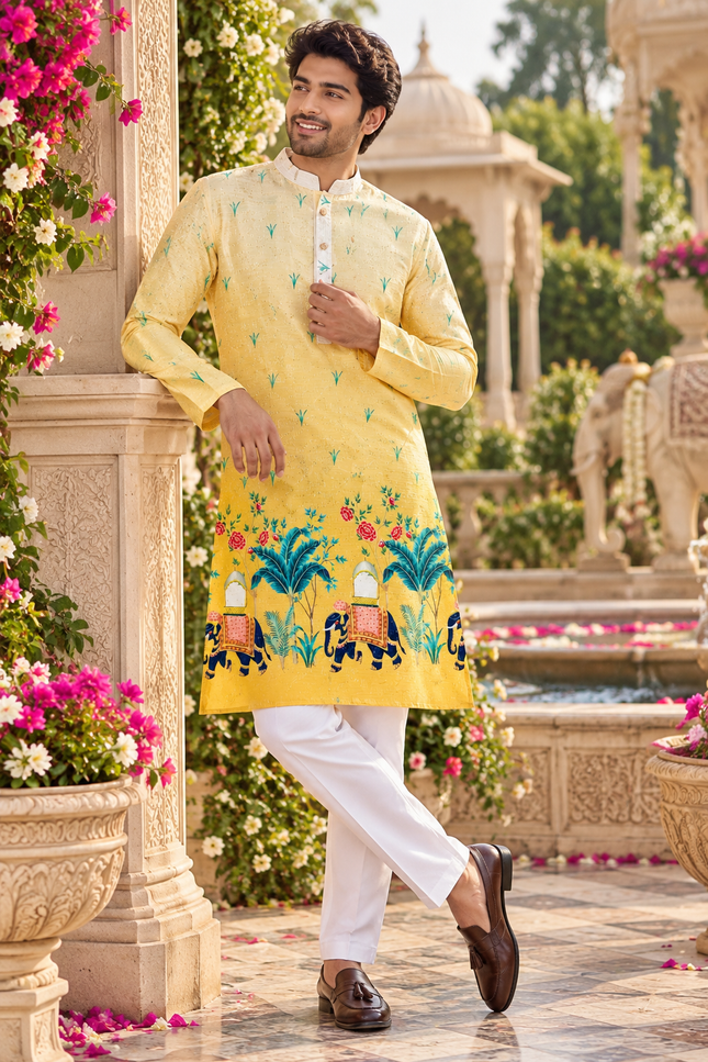 Men's Festive Cotton Crochet Sequin Kurta - Rosepetals Luxe