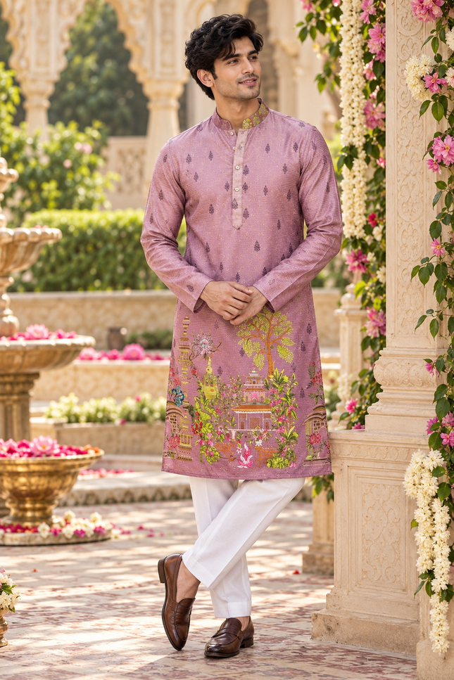Men's Festive Cotton Crochet Sequin Kurta - Rosepetals Luxe