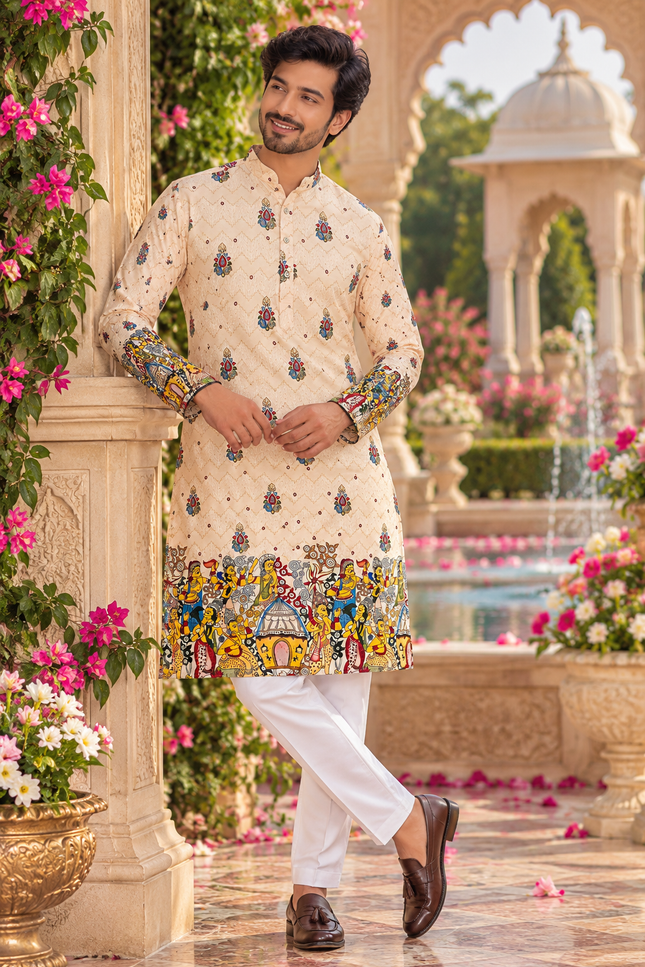 Men's Festive Cotton Crochet Sequin Kurta - Rosepetals Luxe