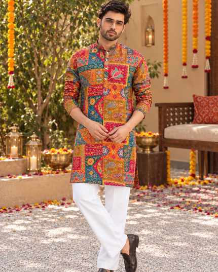 Men’s Golden Thread & Sequin Crepe Short Kurta Set - Rosepetals Luxe