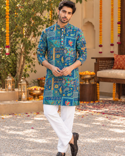 Men’s Golden Thread & Sequin Crepe Short Kurta Set - Rosepetals Luxe
