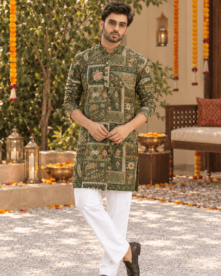 Men’s Golden Thread & Sequin Crepe Short Kurta Set - Rosepetals Luxe