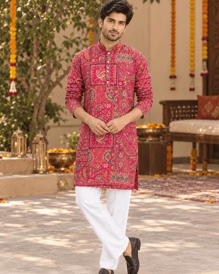 Men’s Golden Thread & Sequin Crepe Short Kurta Set - Rosepetals Luxe