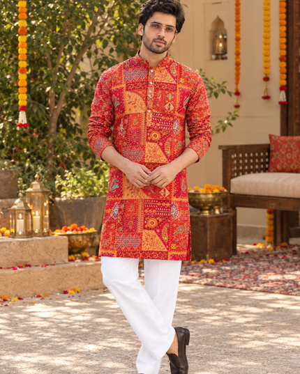 Men’s Golden Thread & Sequin Crepe Short Kurta Set - Rosepetals Luxe