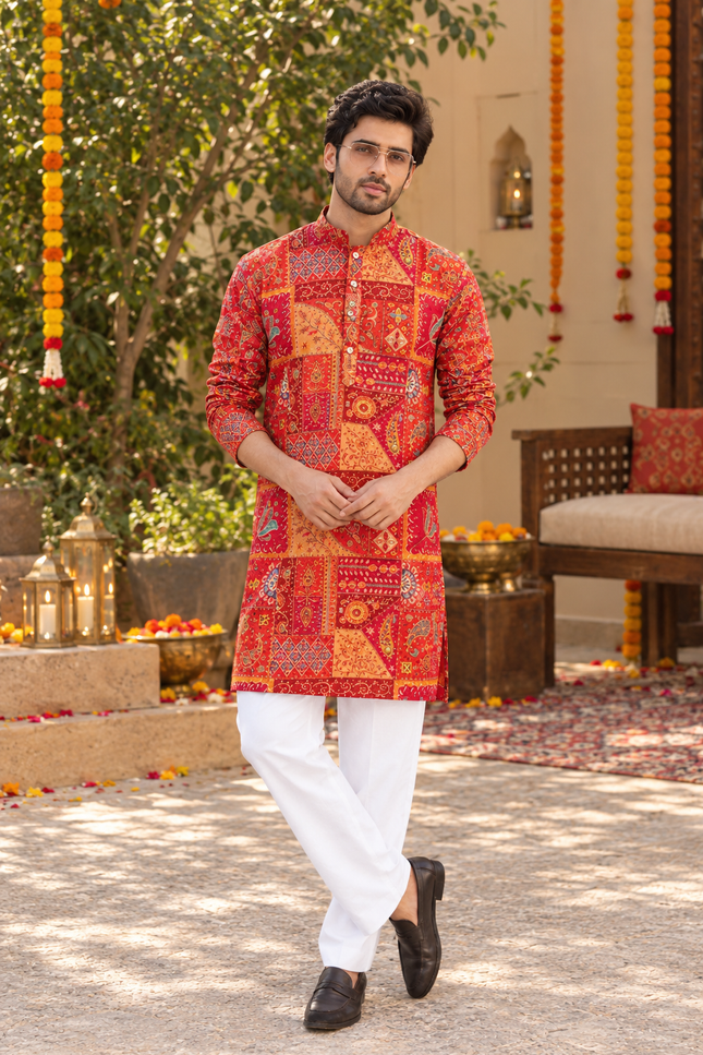 Men’s Golden Thread & Sequin Crepe Short Kurta Set - Rosepetals Luxe