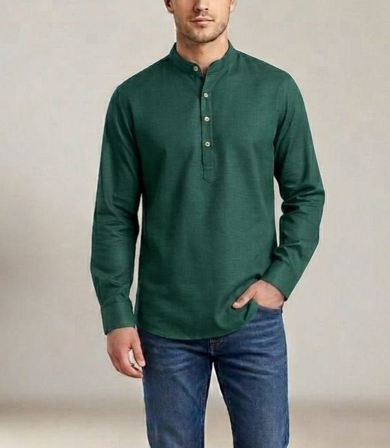 Men's Heavy Cotton Full Sleeve Kurta with Cuff | Festive & Casual Ethnic Wear - Rosepetals Luxe