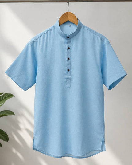 Men's Khadi Linen Half Sleeve Short Kurta | Casual & Festive Wear - Rosepetals Luxe