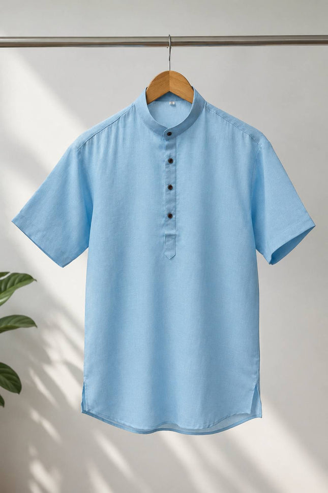 Men's Khadi Linen Half Sleeve Short Kurta | Casual & Festive Wear - Rosepetals Luxe