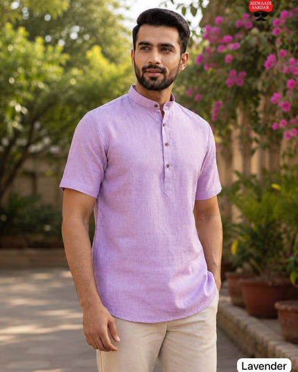 Men's Khadi Linen Half Sleeve Short Kurta | Casual & Festive Wear - Rosepetals Luxe