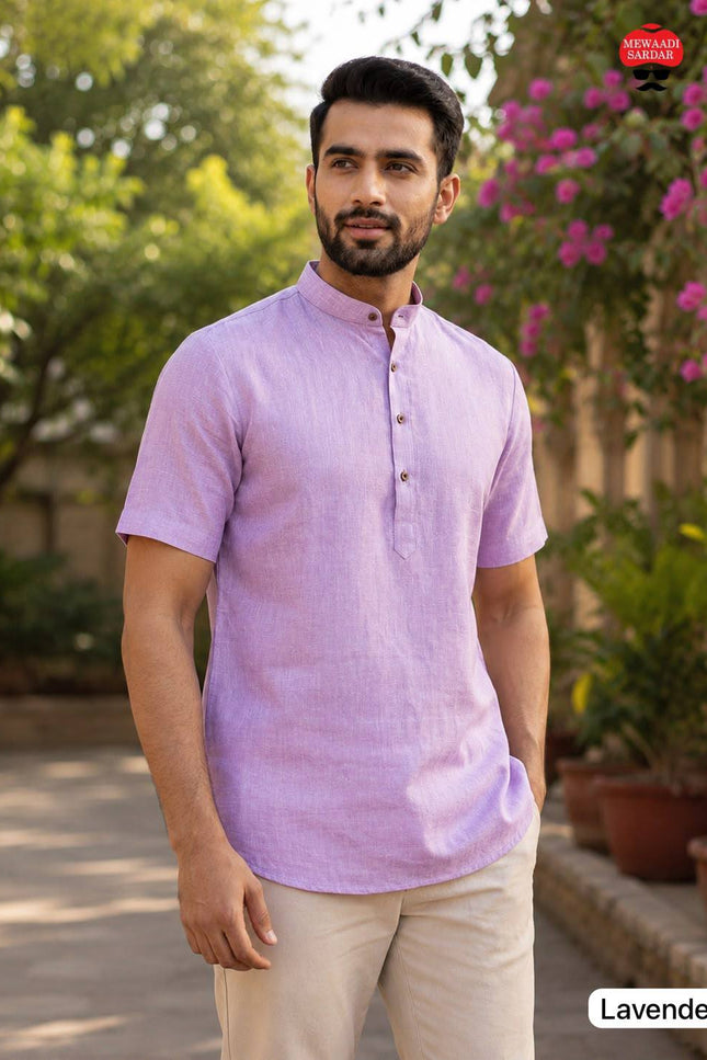 Men's Khadi Linen Half Sleeve Short Kurta | Casual & Festive Wear - Rosepetals Luxe