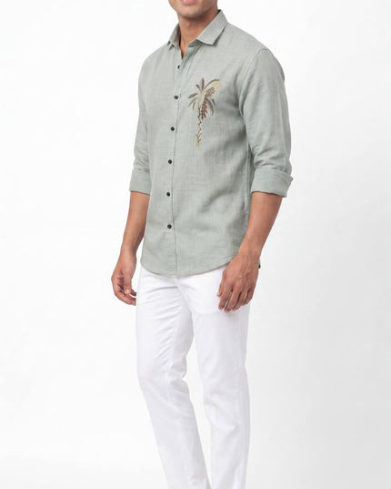 Men's Linen Fabric Embroidery Full Sleeve Shirt | Value Edition - Rosepetals Luxe