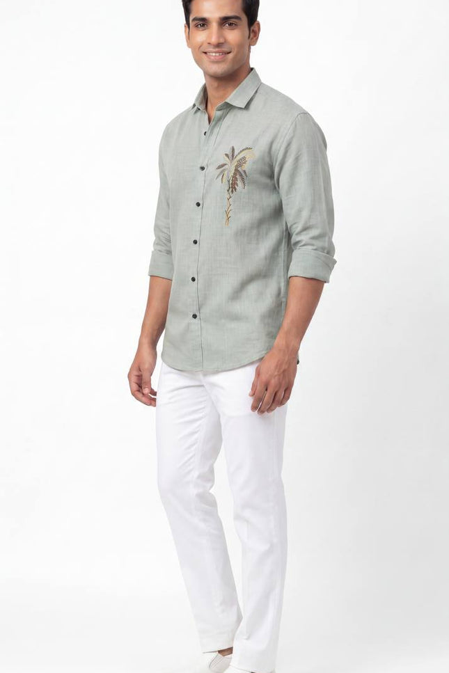 Men's Linen Fabric Embroidery Full Sleeve Shirt | Value Edition - Rosepetals Luxe