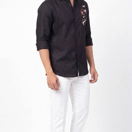 Men's Linen Fabric Embroidery Full Sleeve Shirt | Value Edition - Rosepetals Luxe