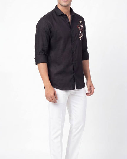 Men's Linen Fabric Embroidery Full Sleeve Shirt | Value Edition - Rosepetals Luxe