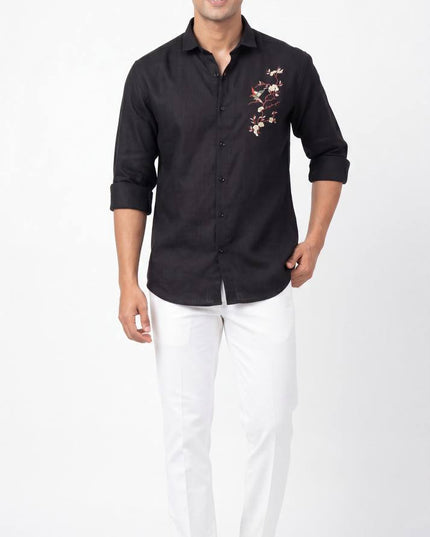 Men's Linen Fabric Embroidery Full Sleeve Shirt | Value Edition - Rosepetals Luxe
