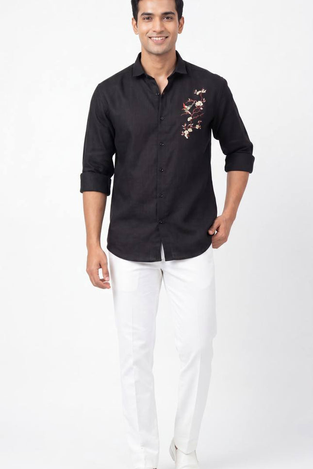 Men's Linen Fabric Embroidery Full Sleeve Shirt | Value Edition - Rosepetals Luxe