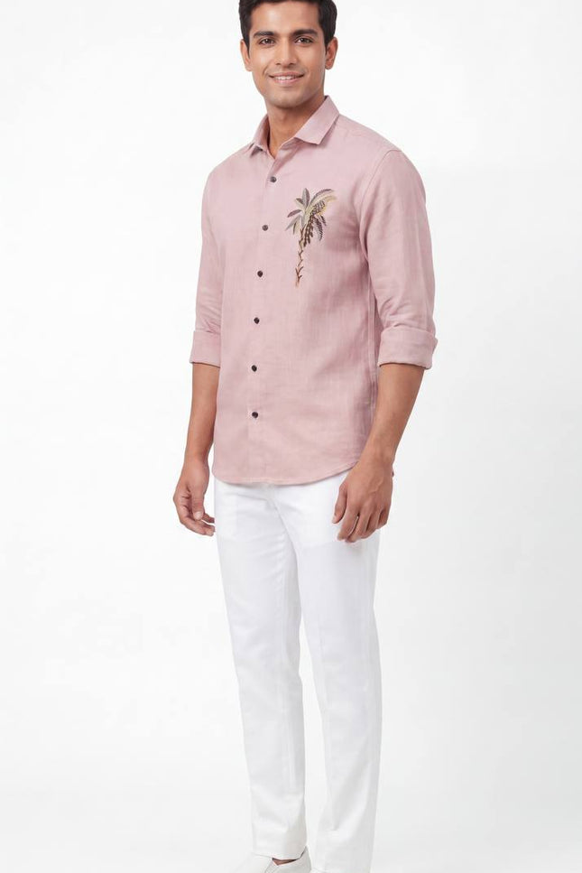 Men's Linen Fabric Embroidery Full Sleeve Shirt | Value Edition - Rosepetals Luxe