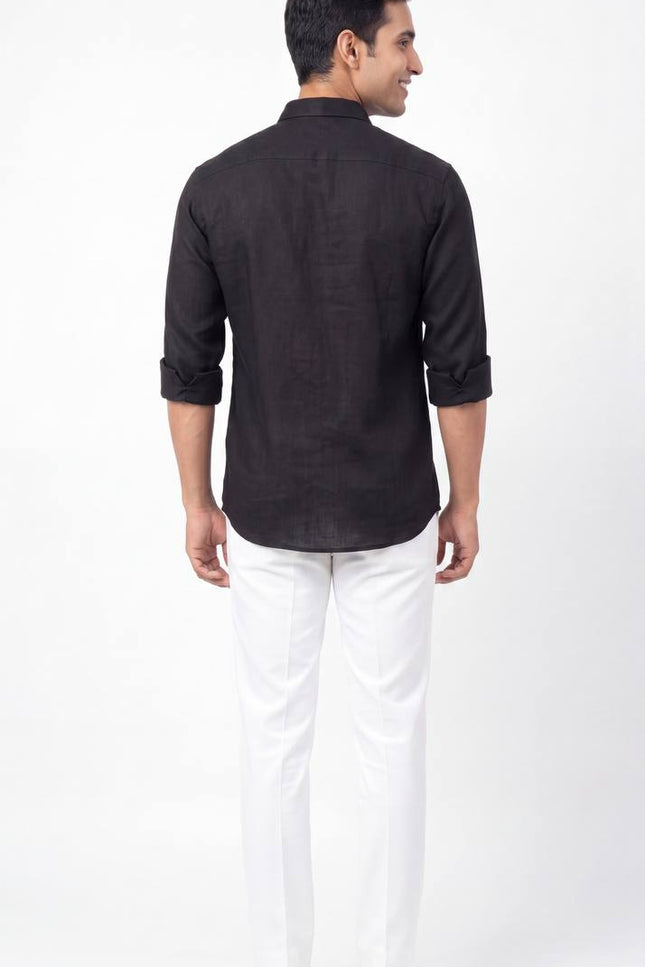 Men's Linen Fabric Embroidery Full Sleeve Shirt | Value Edition - Rosepetals Luxe