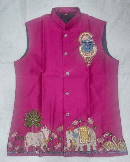 Men's Malai Satin Koti Kurta Pyjama Set | Designer Handwork | Wedding & Reception Wear - Rosepetals Luxe