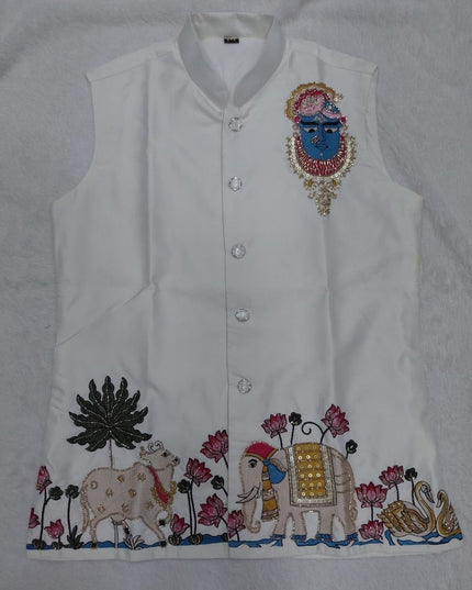Men's Malai Satin Koti Kurta Pyjama Set | Designer Handwork | Wedding & Reception Wear - Rosepetals Luxe