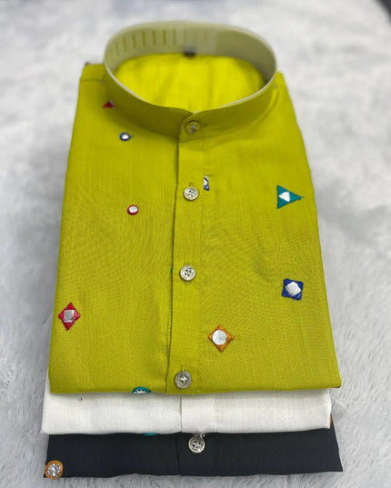 Men's Navratri Embroidered Mirror Work Flex Cotton Kurta Dhoti Set – Garba & Dandiya Festive Wear - Rosepetals Luxe