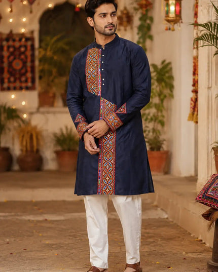 Men’s Navratri Magic Cotton Kurta with Gamthi Work and Real Mirror Detailing | Designer Traditional Festive Kurta - Rosepetals Luxe