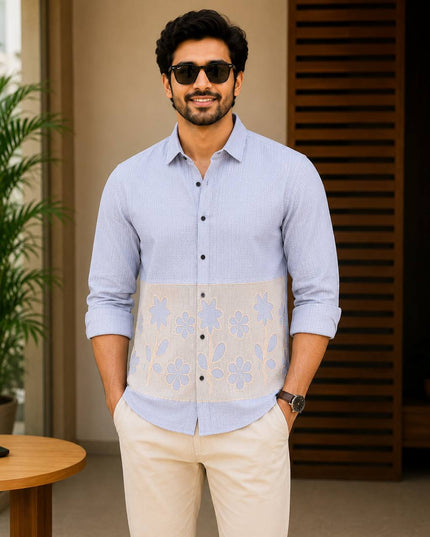 Men's Premium Dobby Cotton Colour Block Shirt | Full Sleeve | 4 Colours - Rosepetals Luxe