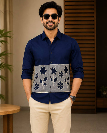 Men's Premium Dobby Cotton Colour Block Shirt | Full Sleeve | 4 Colours - Rosepetals Luxe