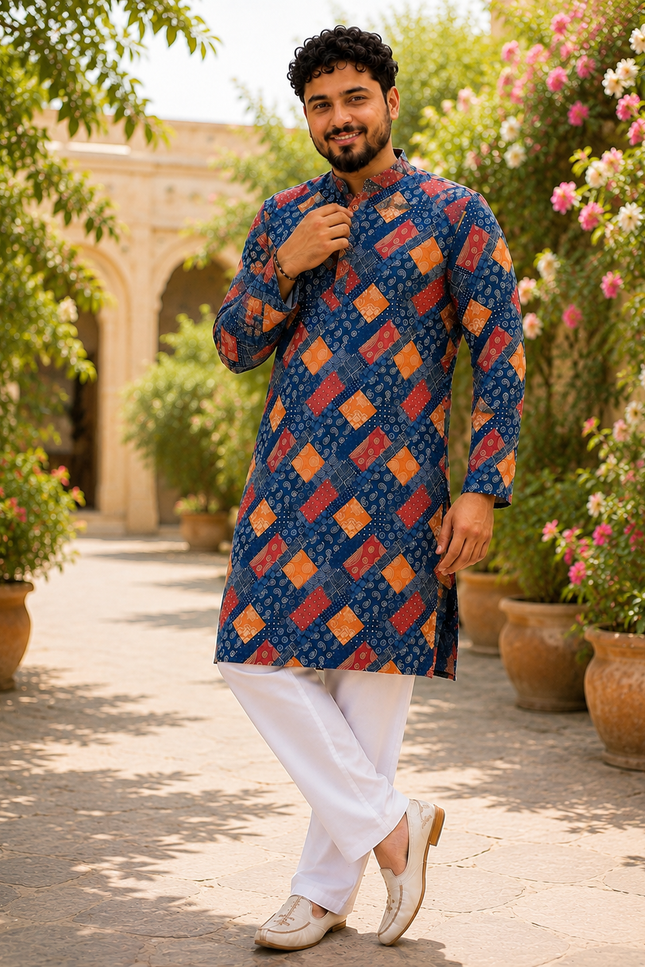 Men's Printed Cotton Kurta Pyjama Set | 5 Designs | Festive Ethnic Wear - Rosepetals Luxe