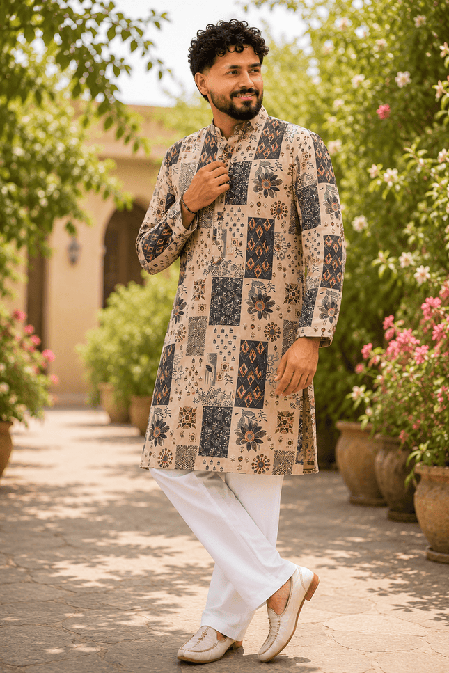 Men's Printed Cotton Kurta Pyjama Set | 5 Designs | Festive Ethnic Wear - Rosepetals Luxe