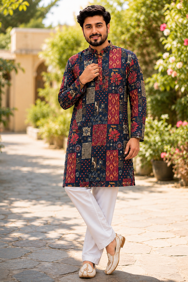 Men's Printed Cotton Kurta Pyjama Set | 5 Designs | Festive Ethnic Wear - Rosepetals Luxe