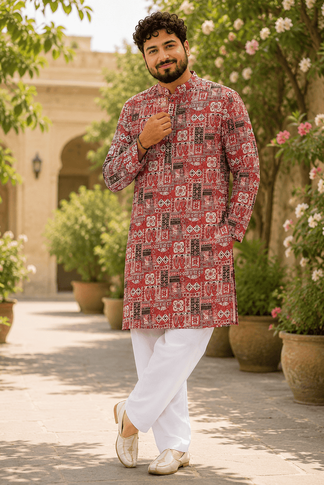 Men's Printed Cotton Kurta Pyjama Set | 5 Designs | Festive Ethnic Wear - Rosepetals Luxe