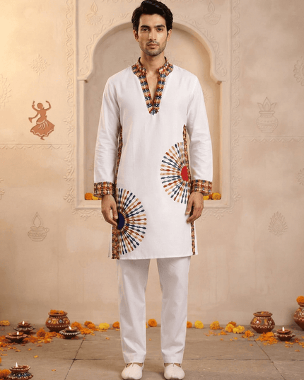 Men’s Roman Silk Embroidered Mirror-Work Kurta - Rosepetals Luxe