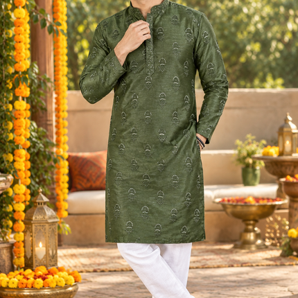 Men’s Sequin Banglory Silk Kurta Pyjama Set - Rosepetals Luxe