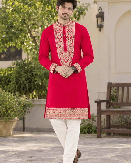 Men’s Sequin Embroidered Kurta Pyjama Set - Rosepetals Luxe