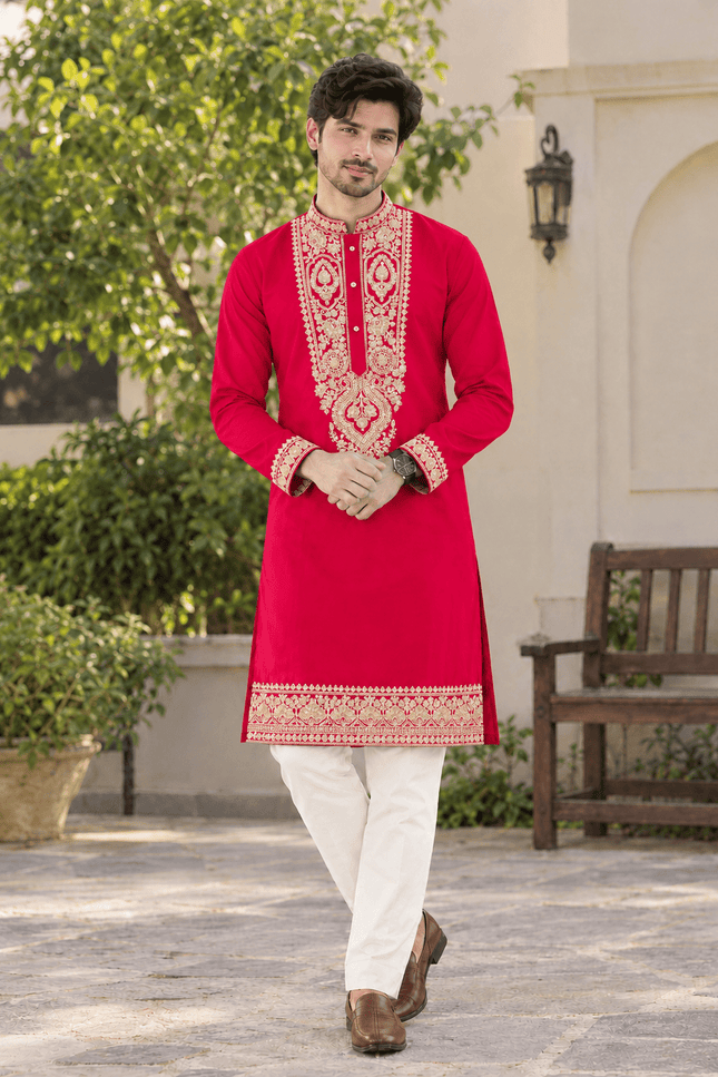 Men’s Sequin Embroidered Kurta Pyjama Set - Rosepetals Luxe